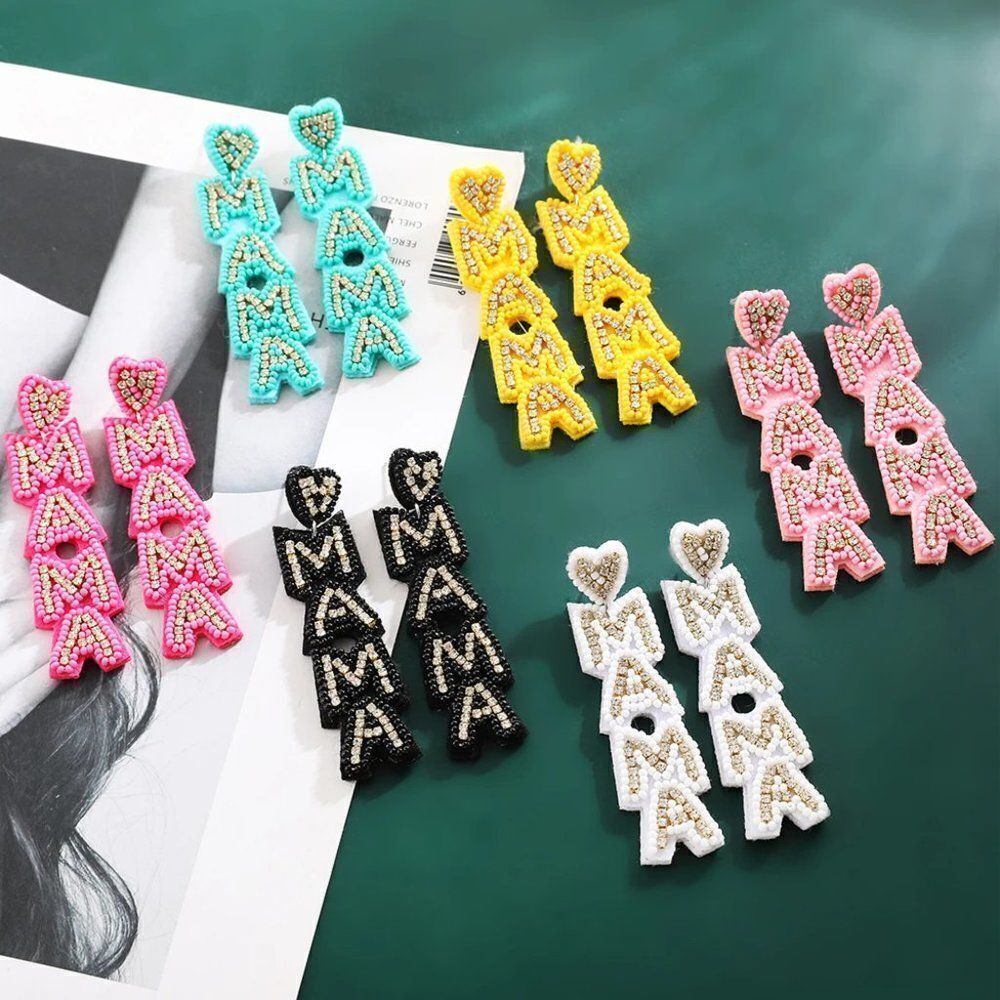 I Got it from my Mama Seed Beaded Baby Shower, Gender Reveal Earrings